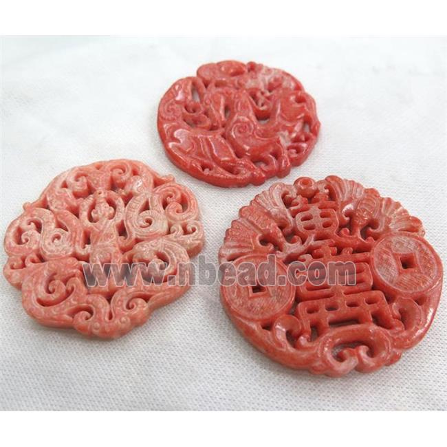 henan jade pendant, flat round, pink