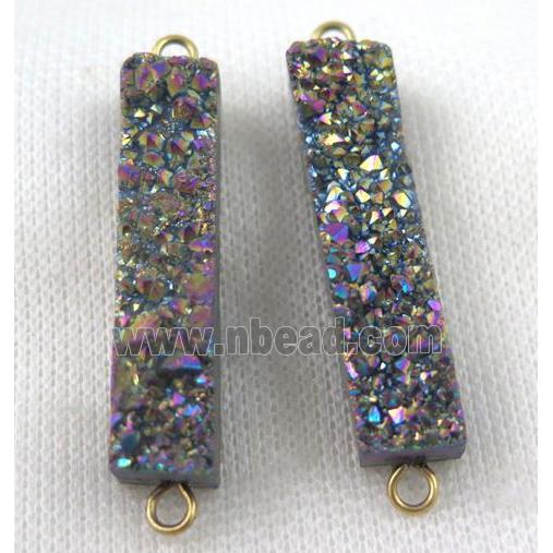 quartz druzy connector, rectangle, rainbow electroplated