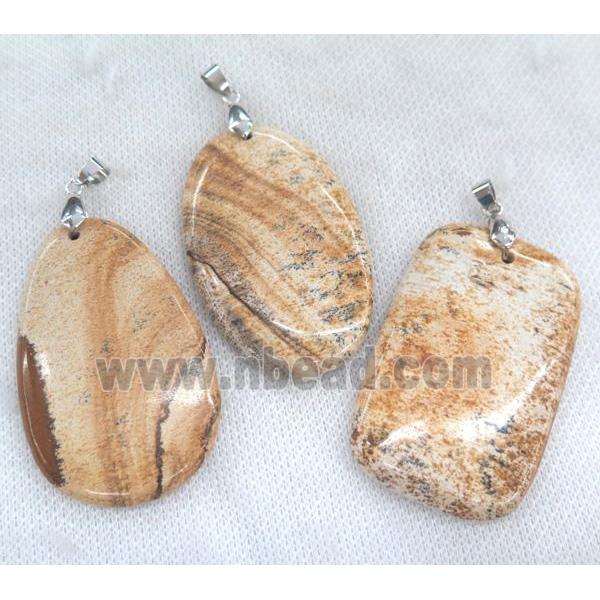 Picture Jasper pendant, yellow, mix shaped