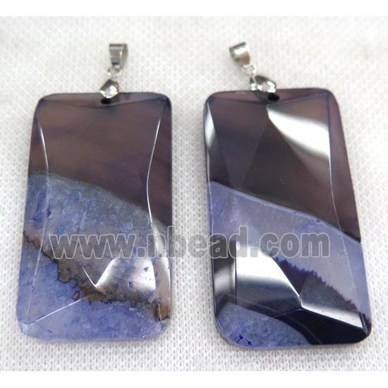 purple druzy agate pendant, faceted rectangle