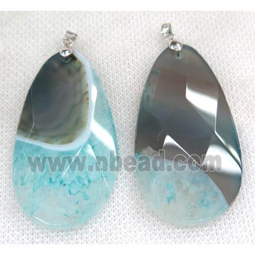 aqua druzy agate pendant, faceted teardrop