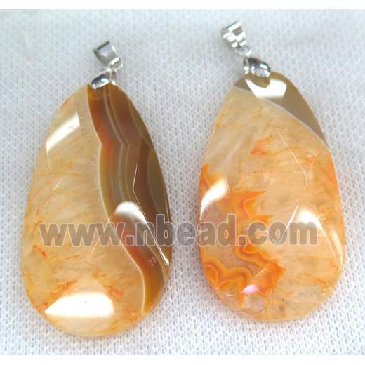 orange druzy agate pendant, faceted teardrop