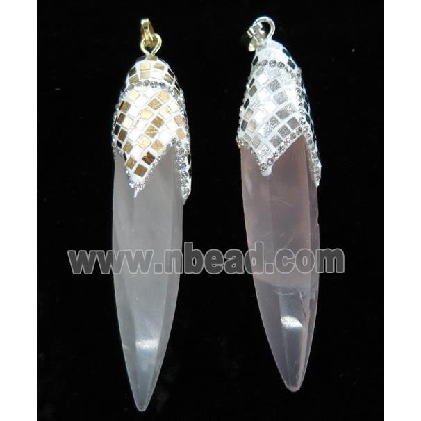 Rose Quartz Bullet Pendant Paved Foil, rhinestone