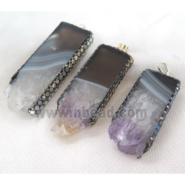 Amethyst rectangle pendant paved foil, rhinestone