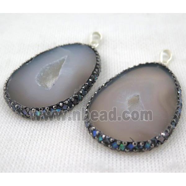 gray agate slice pave abalone shell Foil, rhinestone, freeform