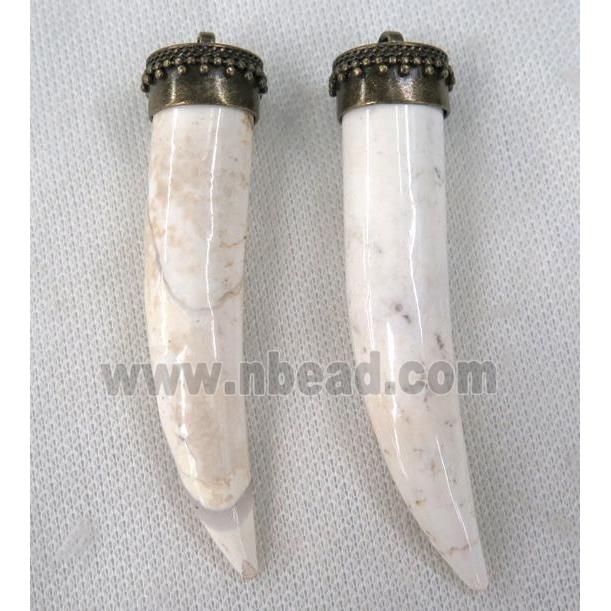 white turquoise horn pendant, bronze cap