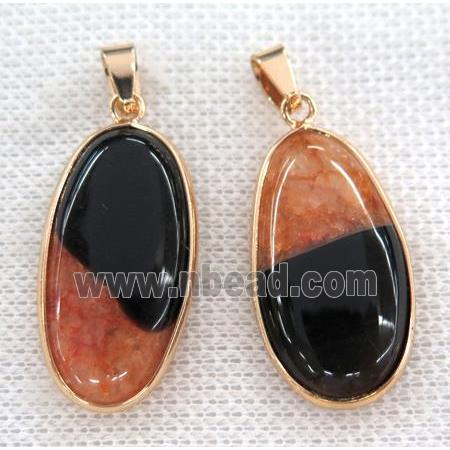 orange druzy agate oval pendant, gold plated