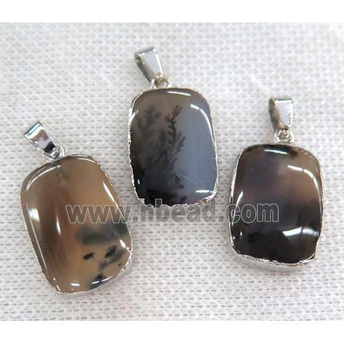 Heihua Agate pendant, rectangle, silver plated