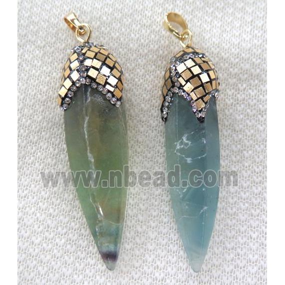 Fluorite bullet pendant paved gold foil, rhinestone