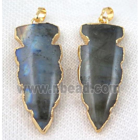 Labradorite arrowhead pendant, gold plated