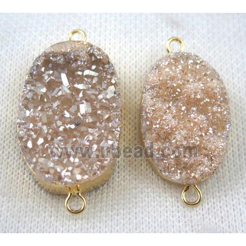 druzy quartz connector, champagne, freeform, gold plated