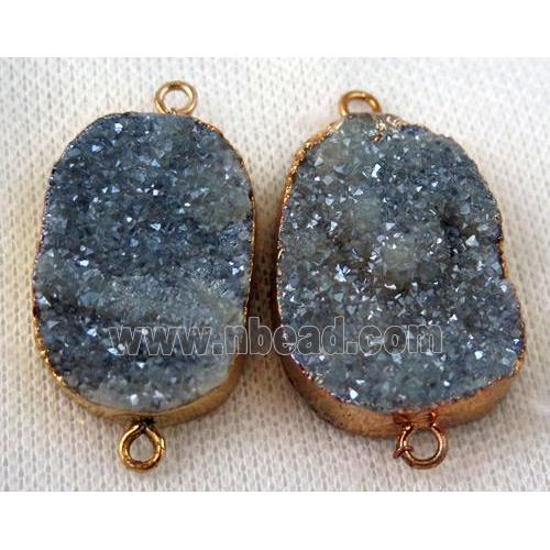 grayblue druzy quartz connector, freeform, gold plated