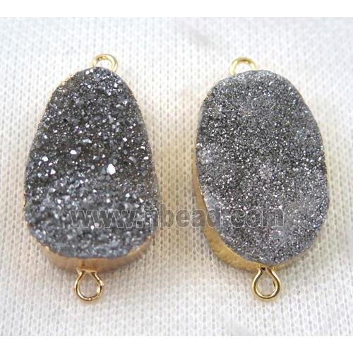 druzy quartz connector, platinum, freeform, gold plated