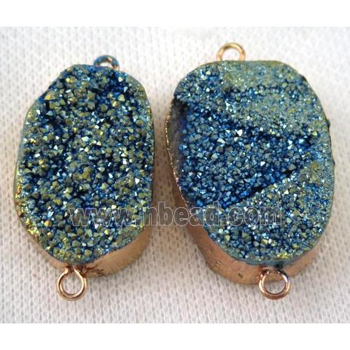 green druzy quartz connector, freeform, gold plated