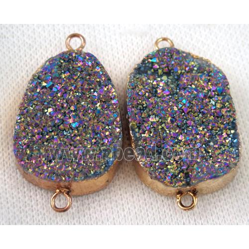 rainbow druzy quartz connector, freeform, gold plated