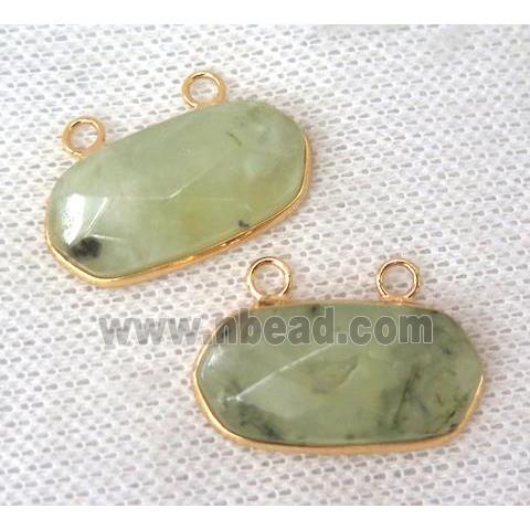 green prehnite pendant with 2loops, faceted oval, gold plated