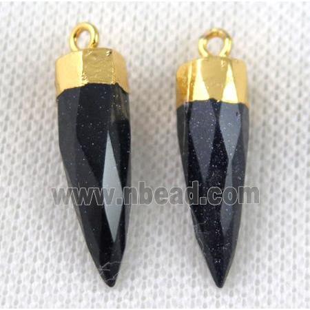 blue SandStone pendant, faceted bullet, gold plated