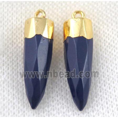 blue jade pendant, dye, faceted bullet, gold plated