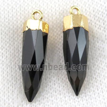 black jasper pendant, faceted bullet, gold plated