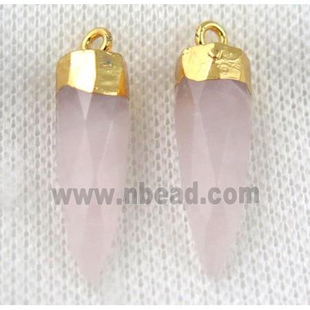 rose quartz pendant, faceted bullet, gold plated