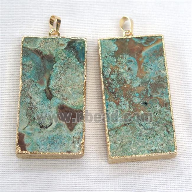 Ocean Jasper pendant, blue, faceted rectangle, gold plated