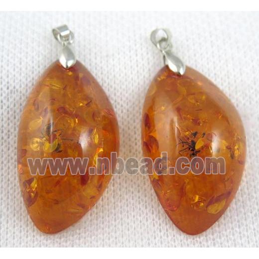 Amber pendant, freeform, orange, NR