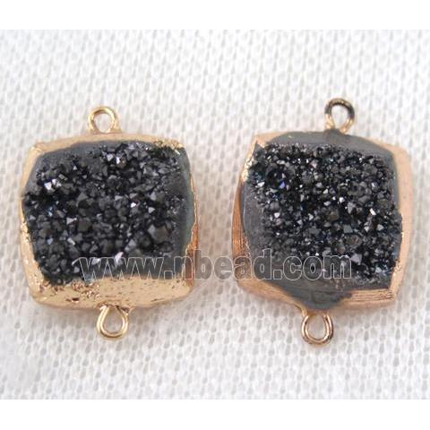 black druzy quartz connector, square, gold plated