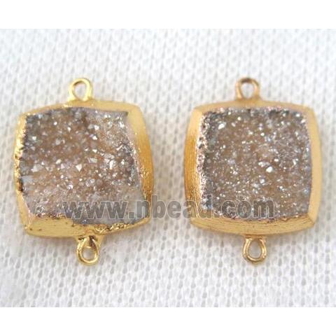 champagne druzy quartz connector, square, gold plated