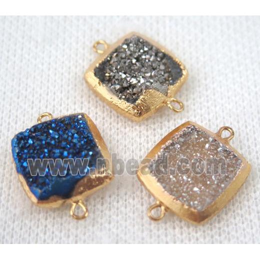 druzy quartz connector, mix color, square, gold plated