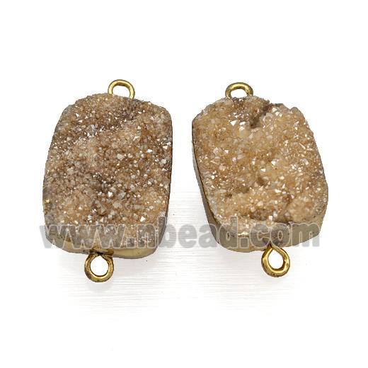 champagne druzy quartz connector, rectangle, gold plated