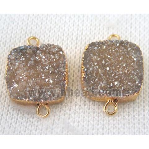 champagne druzy quartz connector, square, gold plated