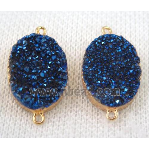 blue druzy quartz connector, oval, gold plated