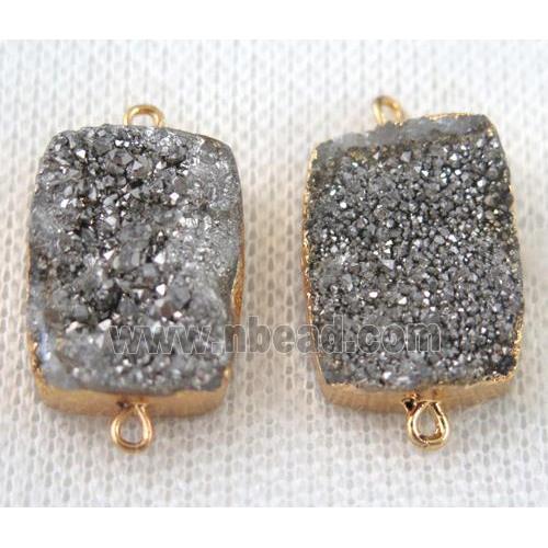 silver druzy quartz connector, rectangle, gold plated