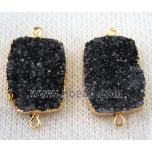 black druzy quartz connector, rectangle, gold plated