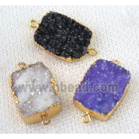 mixed druzy quartz connector, rectangle, gold plated