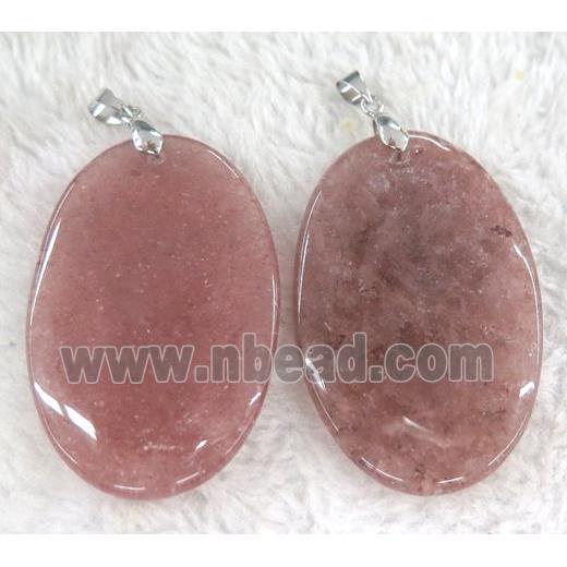 Strawberry Quartz pendant, oval, pink