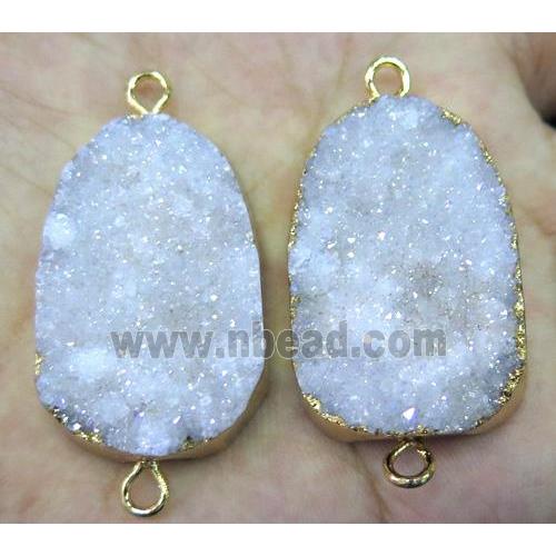 white druzy quartz connector, freeform, AB color