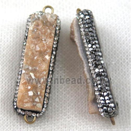 champagne Druzy Quartz connector paved rhinestone, rectangle