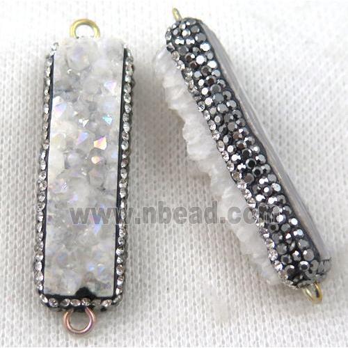 white Druzy Quartz connector paved rhinestone, AB-color, rectangle