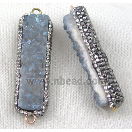 lt.blue Druzy Quartz connector paved rhinestone, rectangle