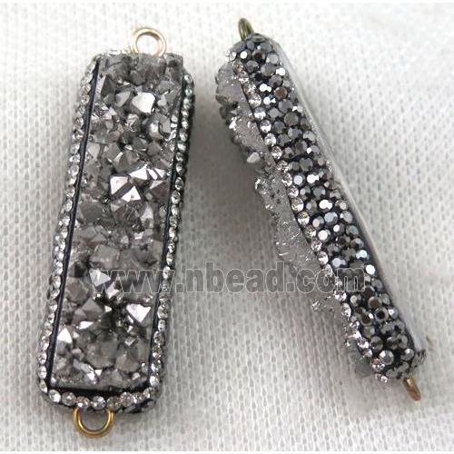 silver Druzy Quartz connector paved rhinestone, rectangle