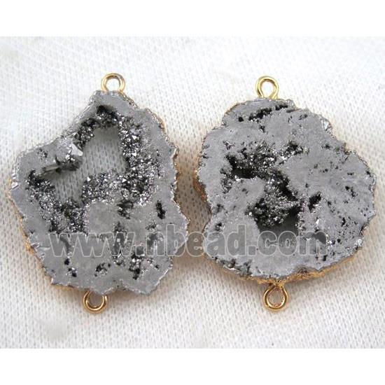 sliver druzy agate slice connector, freeform, gold plated