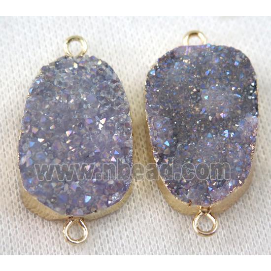 druzy quartz connector, gray purple AB-color, freeform, gold plated