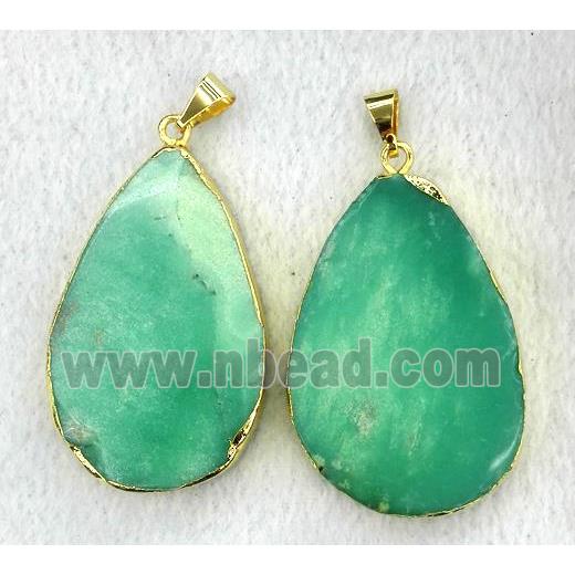 Australian Chrysoprase pendant, teardrop, gold plated