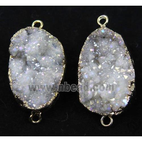 druzy quartz connector, white AB-color, freeform, gold plated