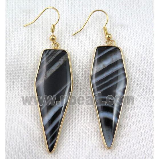 black agate earring, bullet, gold plated