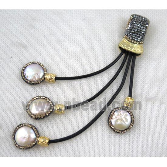 white freshwater pearl tassel pendant pave rhinestone