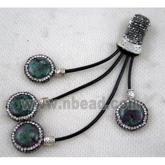 ruby zoisite tassel pendant pave rhinestone, dye