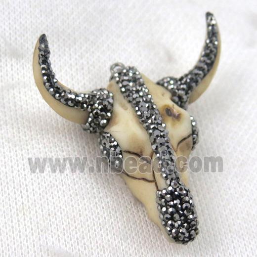 white Resin Bullhead pendant paved rhinestone