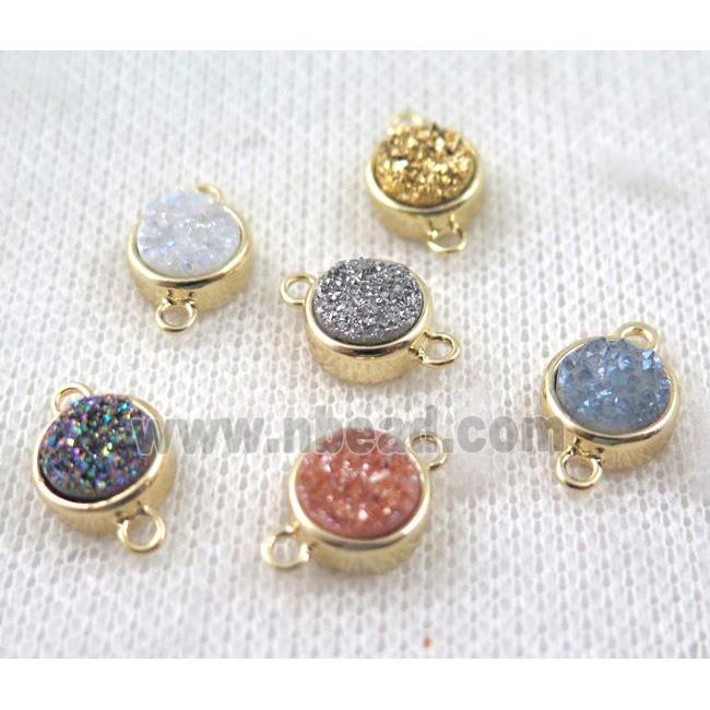 mix druzy quartz connector, copper, flat-round, gold plated